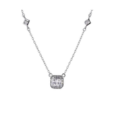 Vintage Inspired Square Cut CZ with Pave Border Chain in Sterling Silver
