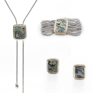 Abalone 3 Piece Gift Set of Lariat Necklace, Bracelet and Earrings