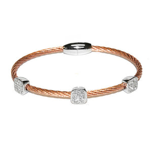Square Pave 3 Station Bangle in Rose Gold