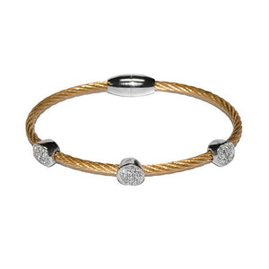 Round Pave 3 Station Bangle in Gold Finish
