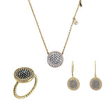 Halo Pave Medallion 3 Piece Gift Set of Earrings, Necklace and Ring
