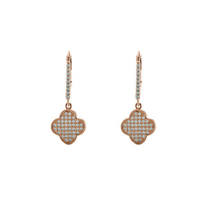 Designer Inspired Alhambra Pave Clover Earrings in Rose Gold