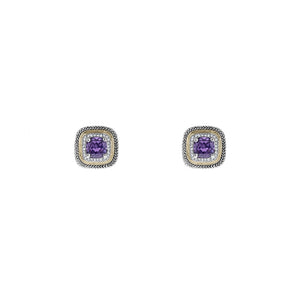 Designer Inspired Amethyst Cushion Cut Earrings with Pave Border
