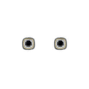 Designer Inspired Black Cushion Cut Earrings with Pave Border