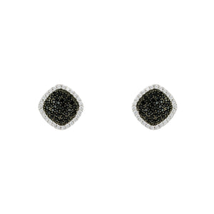 Halo Square Onyx And Clear CZ Earrings