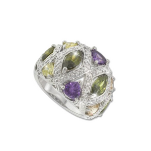 Multi Color Fan Ring Rhodium Plated