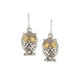 Owl Two Tone Earrings With Peridot CZ Eyes