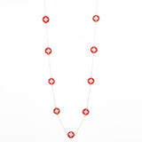 Designer Inspired 36" Red Enamel Alhambra Clover Necklace in Gold Finish