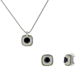Designer Inspired Black Cushion Cut with Pave Border 2 Piece Gift Set of Necklace and Earrings