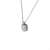 Designer Inspired Clear Cushion Cut Pendant Necklace with Pave Border
