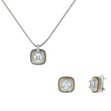 Designer Inspired Clear Cushion Cut with Pave Border 2 Piece Gift Set of Necklace and Earrings
