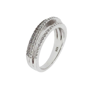 Micro Pave Three Stack Ring in Sterling Silver with Rhodium Overlay