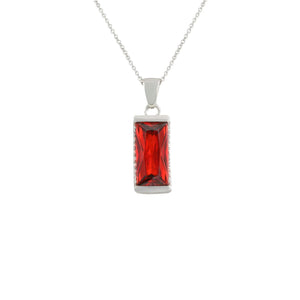 red Garnet Princess Cut CZ Pendant Necklace