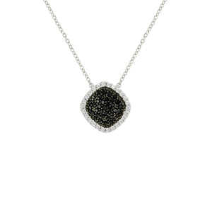 Halo Square Onyx And Clear CZ Pendant Necklace