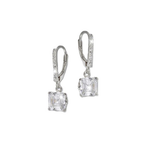 Asscher Cut Silver Drop Earrings