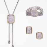Pave 3 Piece Gift Set of Lariat Necklace, Bracelet and Earrings