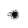 Sapphire Blue Princess Halo Ring in Rhodium