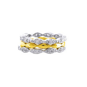 Three Stackable Pave Bands in Rhodium and Gold