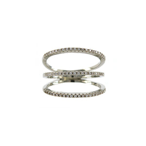 Three Row Stacked Pave Ring in Rhodium