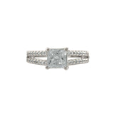 Princess Cut CZ Split Band Ring in Rhodium with CZ Accents