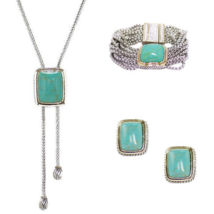 Turquoise 3 Piece Gift Set of Lariat Necklace, Bracelet and Earrings